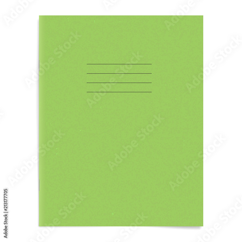Green empty exercise book template. Blank school workbook cover.