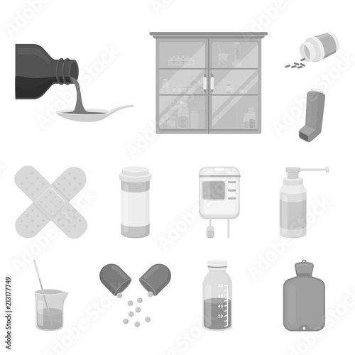 Medicine and treatment monochrome icons in set collection for design. Medicine and equipment vector symbol stock web illustration.