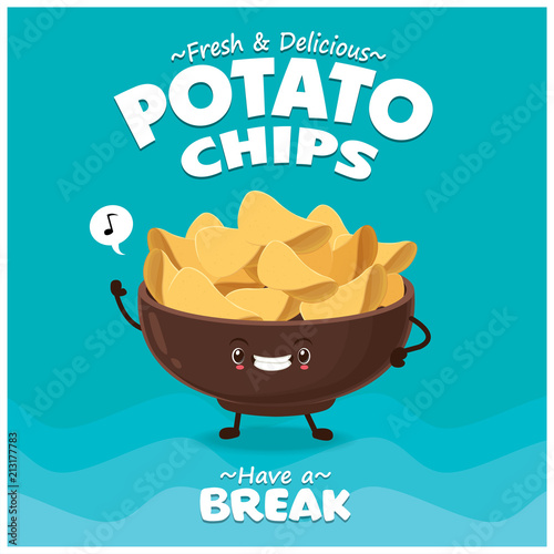 Vintage Summer poster with potato chips character.