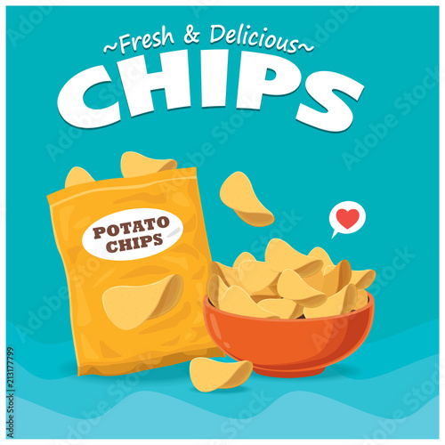 Vintage Summer poster with potato chips character.