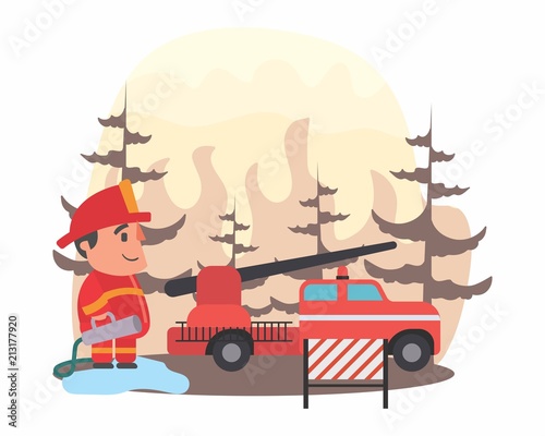 cute funny fireman firefighter fireguard fire brigade fire company extinguisher profession cartoon character