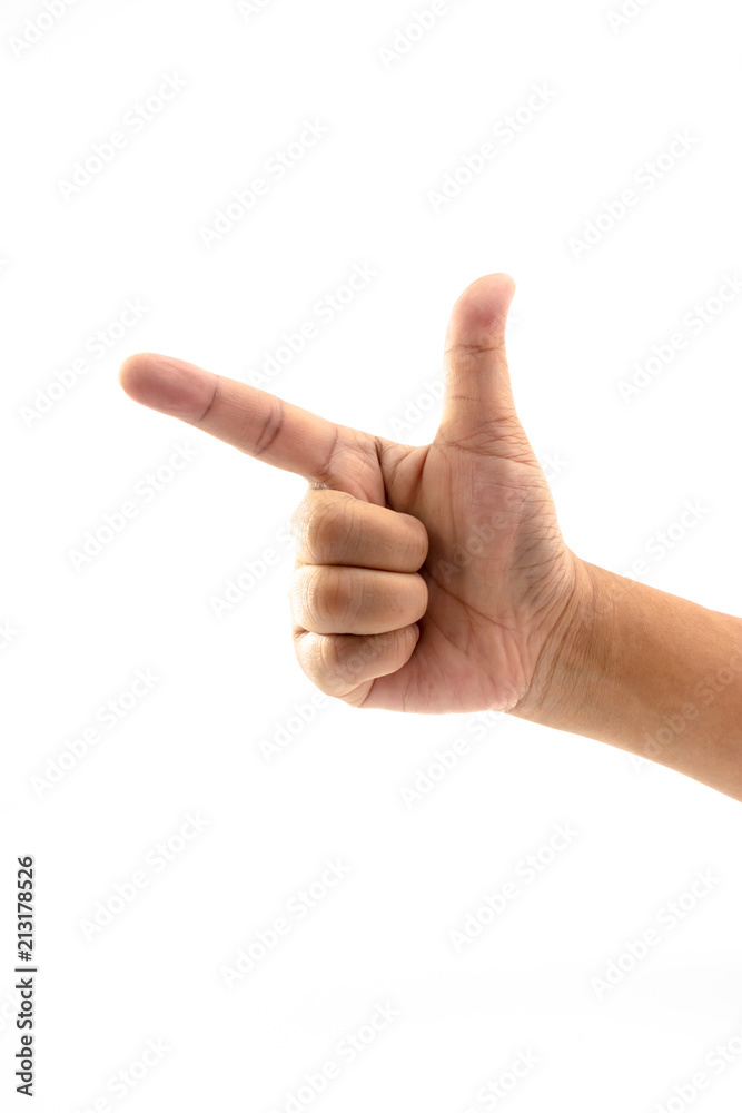 Hand of man is showing with sign of finger isolated Hand of man is showing with sign of finger isolated