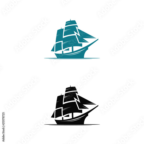 Vintage sailing ship logo design