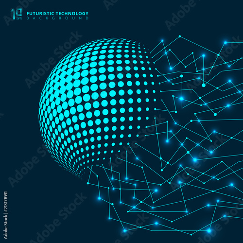 Abstract futuristic technology network geometric blue lines digital connection with nodes on dark background