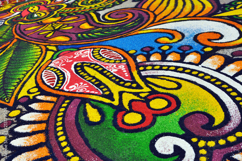 Colorful nicely decorated floor for deepavali festival, kolam
