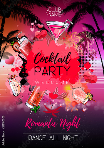 Summer Cocktail party poster design. Cocktail menu photo