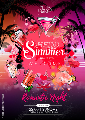 Summer Cocktail party poster design. Cocktail menu