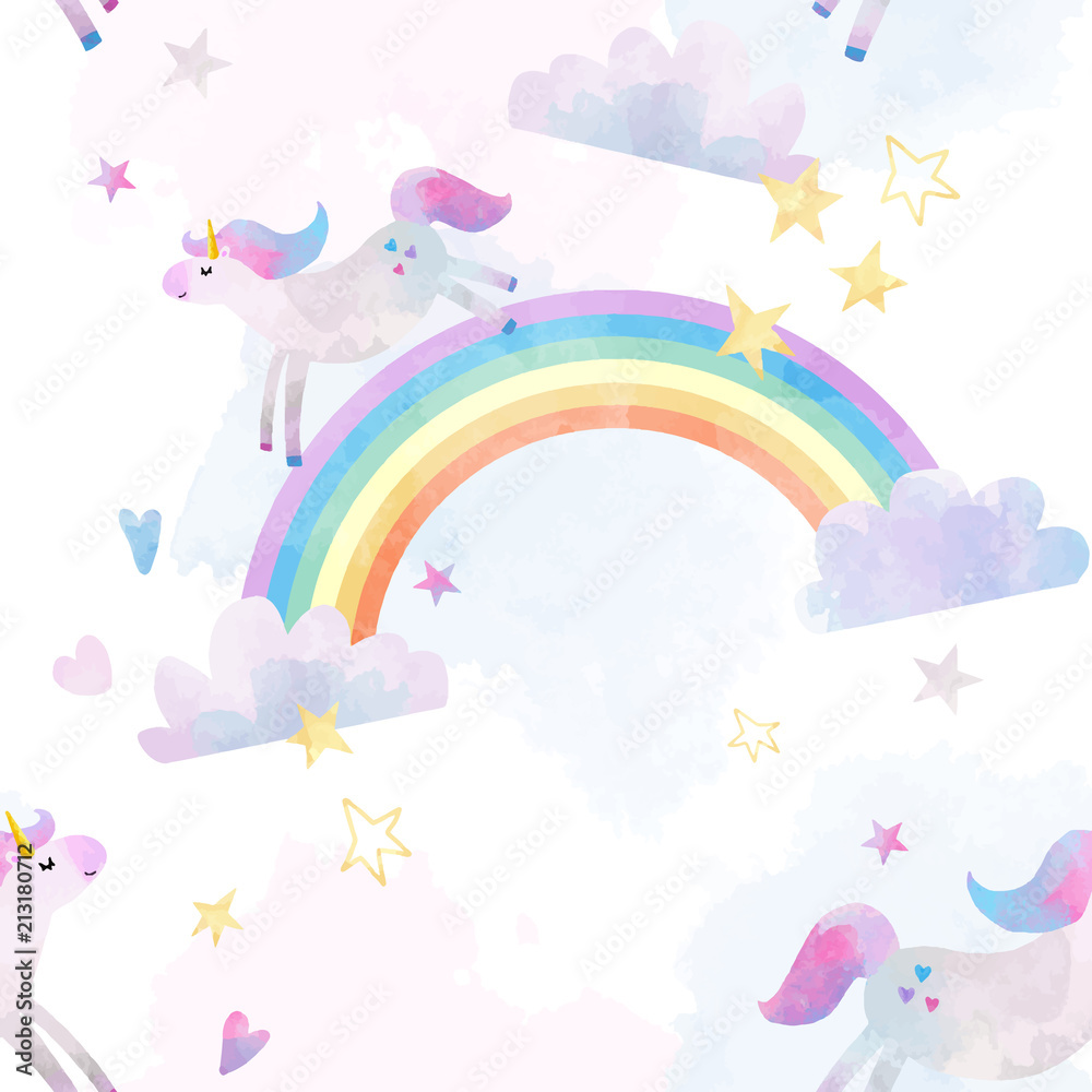 Obraz premium Watercolor unicorn vector pattern