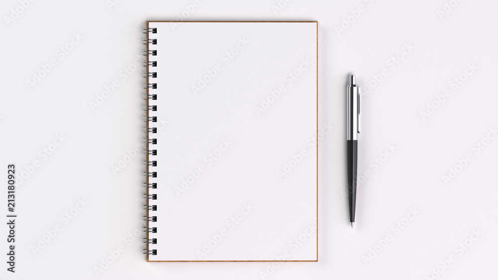 Blank notebook with pen on table Blank notebook with pen on table