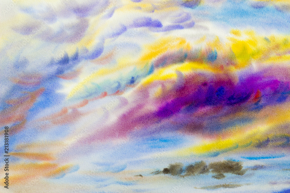 painting  colorful of beauty in nature with cloud sky