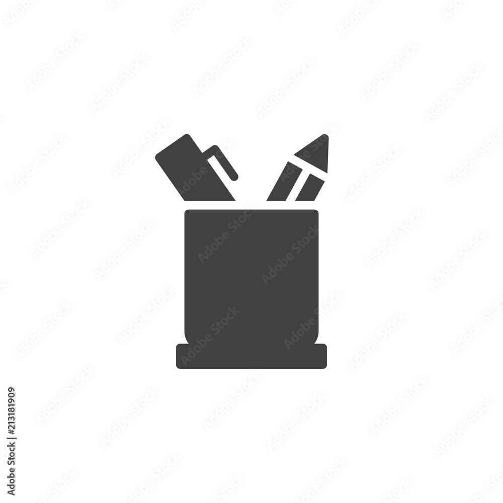 Pencil holder vector icon. filled flat sign for mobile concept and web design. Office Supplies simple solid icon. Symbol, logo illustration. Pixel perfect vector graphics Pencil holder vector icon. filled flat sign for mobile concept and web design. Office Supplies simple solid icon. Symbol, logo illustration. Pixel perfect vector graphics