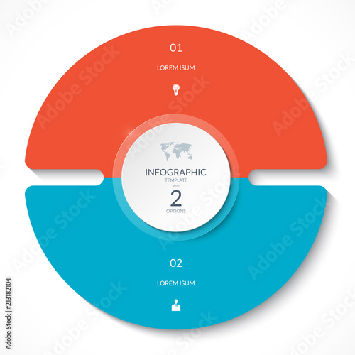 Infographic circle chart. Vector cycle diagram with 2 options. Can be used for graph, presentation, report, step options, web design.