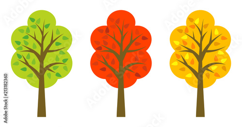 Flat Autumn trees - three color variation