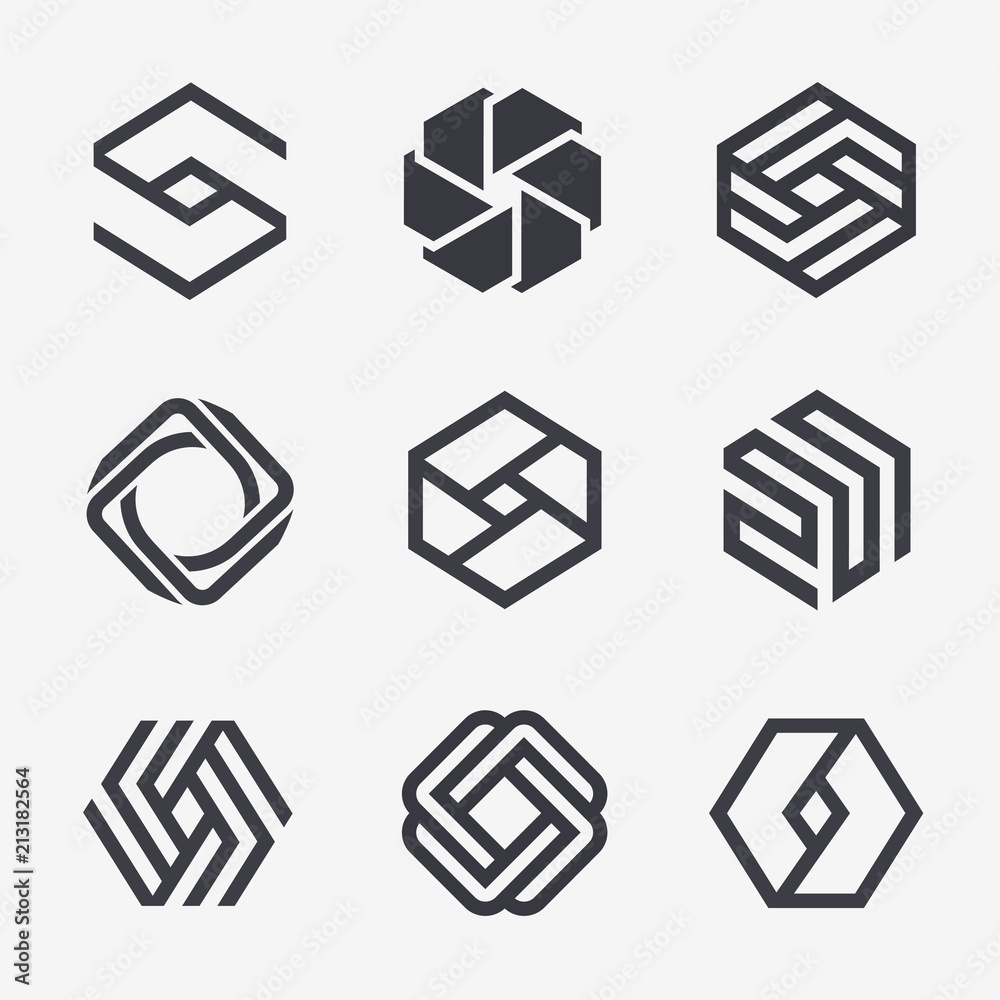 Set of vector logo design template. Black monogram. Hexagon icons Set of vector logo design template. Black monogram. Hexagon icons