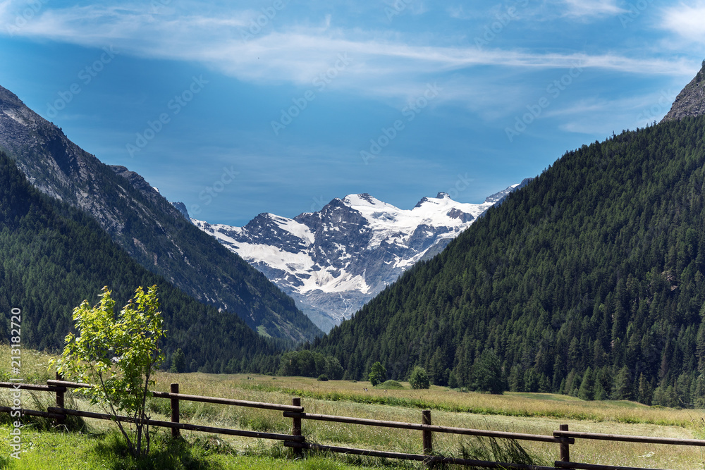 Alpine landscape next to Cogne village, Aosta valley, Italy.
