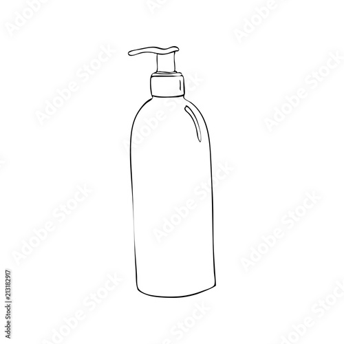 soap bottle with dispenser icon. Trendy cartoon style. Hygiene and health care vector illustration. beauty object balm outline