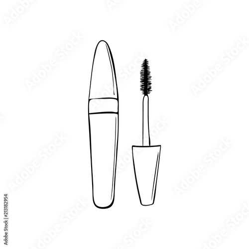 mascara with applicator brush, isolated. Make up feminine container. Elegance female glamour makeup. outline