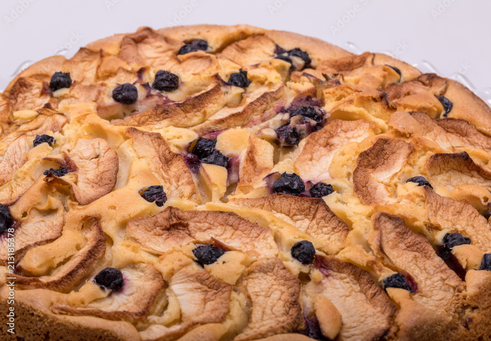 Freshly baked sweet cake with fruit