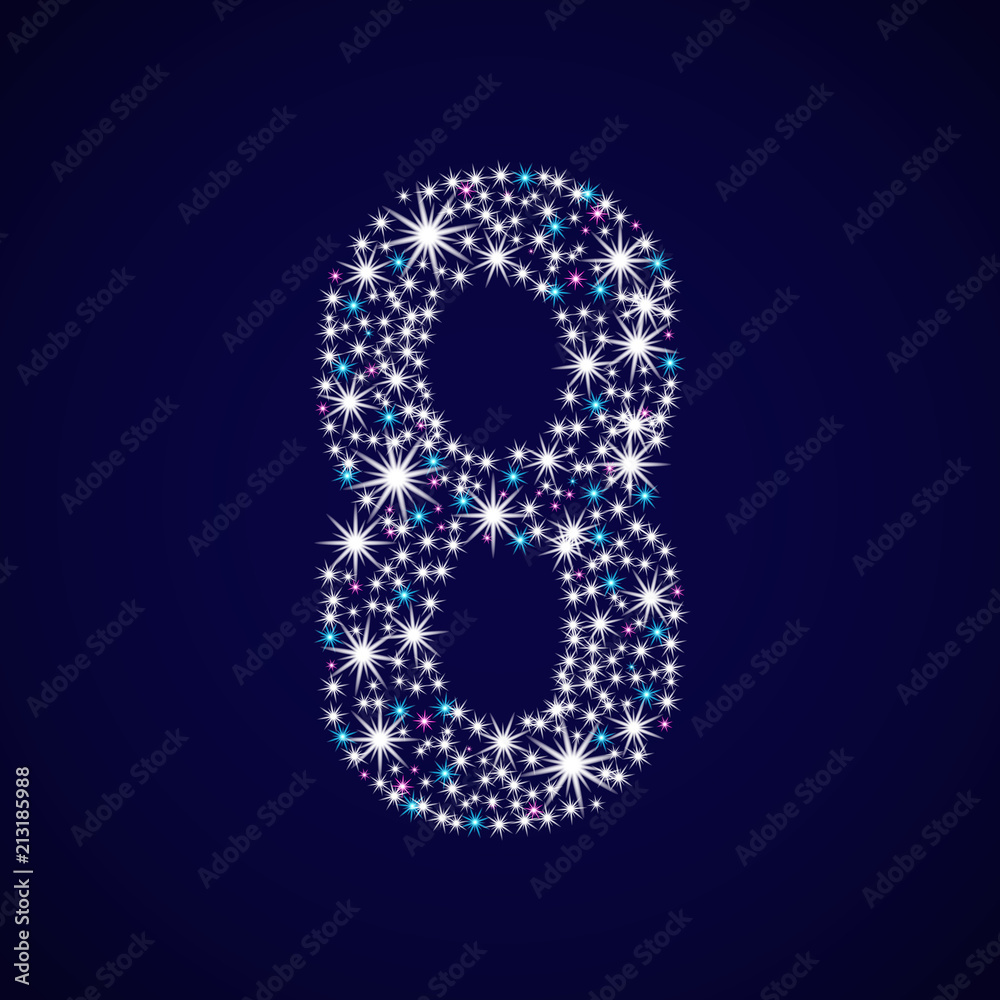 Number eight. Vector illustration. The age of 8 years. Shining star Number eight. Vector illustration. The age of 8 years. Shining star