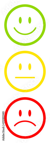 3 Mood Faces Green/Yellow/Red Outline Vertical