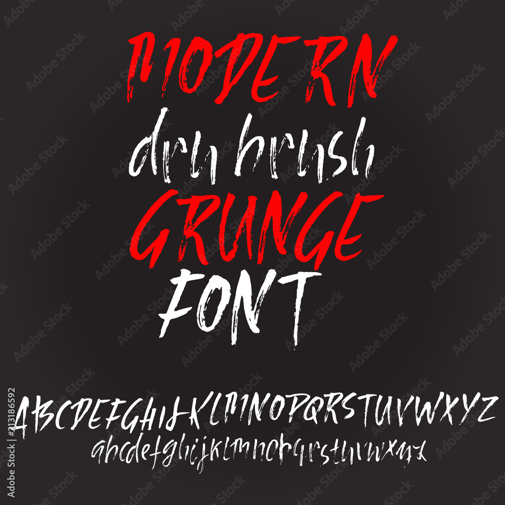 Naklejka Hand drawn dry brush lettering. Grunge style alphabet. Handwritten font. Vector illustration.