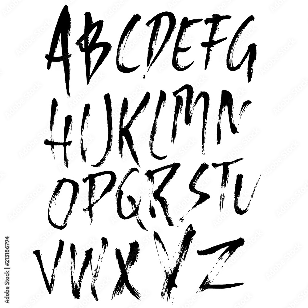 Hand drawn dry brush lettering. Grunge style alphabet. Handwritten font. Vector illustration.