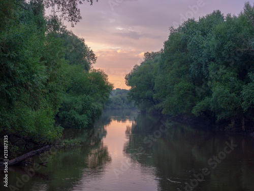 Beautiful river, evening summer landscape by the river