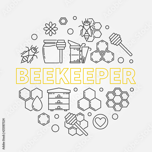 Beekeeper vector round illustration in outline style