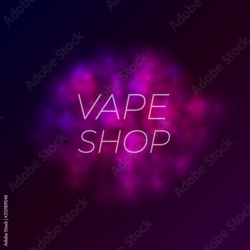 Vector Illustration: Vape Shop Banner, Colorful Smoke Cloud Glowing on Dark Background.