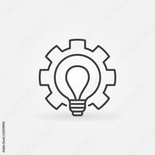 Bulb in Gear outline icon - vector cogwheel with lightbulb sign