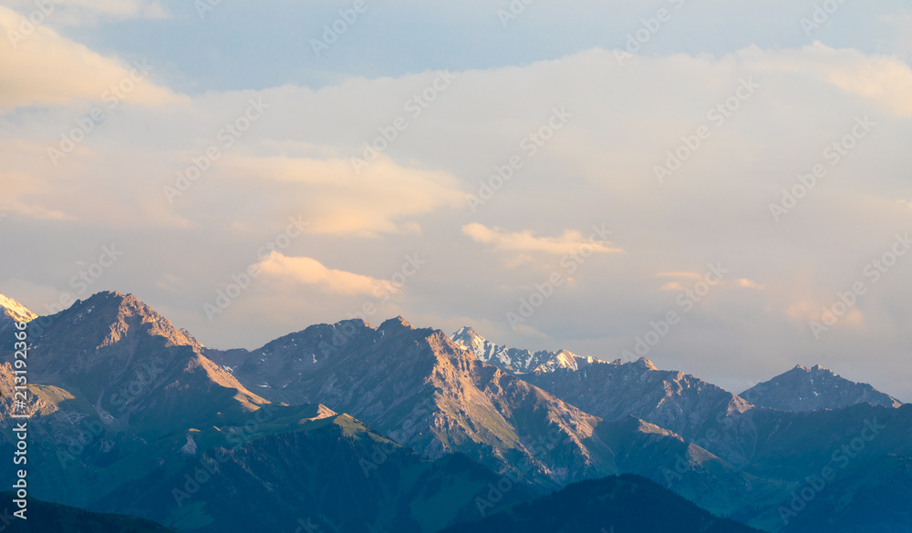 scenic sunset in the mountains,Zailiysky Alatau, Kazakhstan, Almaty