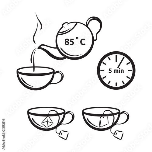 Tea preparation vector icon for tea packaging.