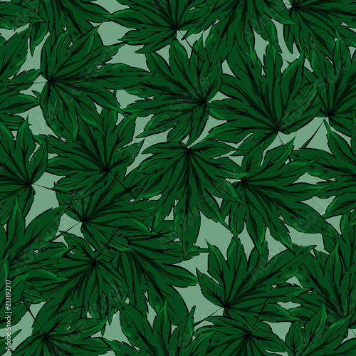 Leaves seamless pattern, vector, vlack and white lines