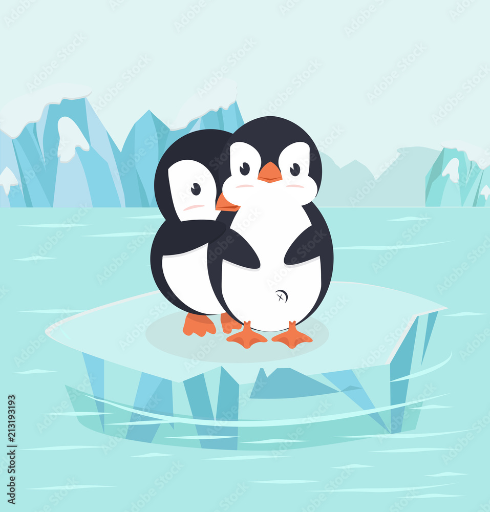 Naklejka premium Penguin Hug in North pole Arctic