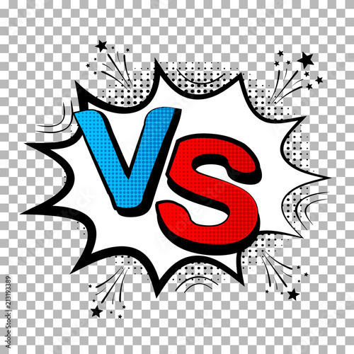 Pop art retro comic. Versus lightning blast halftone dots. Isolated on transparent background. Cartoon vs. Vector