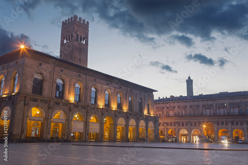 Bologna - The palace Palazzo del Podesta at dusk.