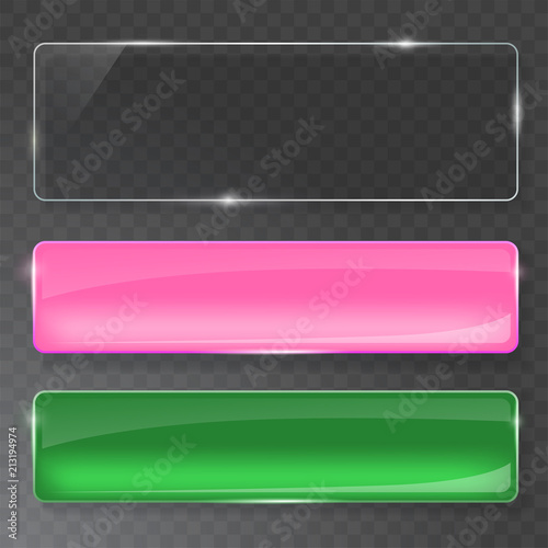 Glass plates set. Vector glass banners on transparent background.