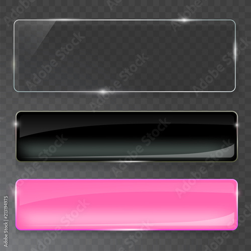 Glass plates set. Vector glass banners on transparent background.