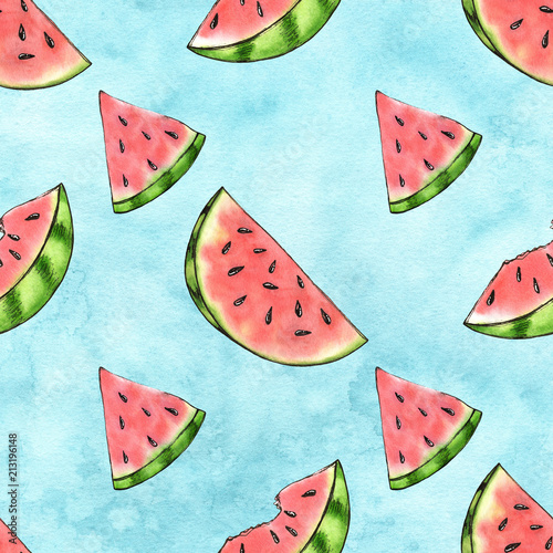 Watermelon watercolor digital paper seamless pattern summer background