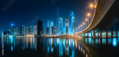Photography Panoramic view of Dubai Business bay, UAE