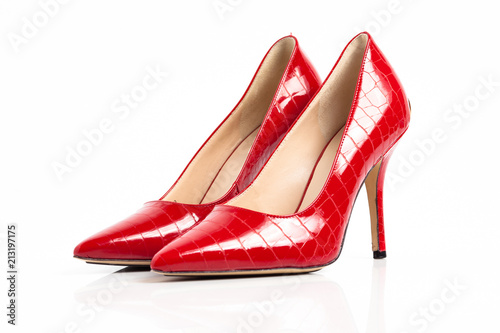 Red high heel shoes isolated on a white background. 