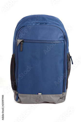 A blue backpack isolated on white background. 
