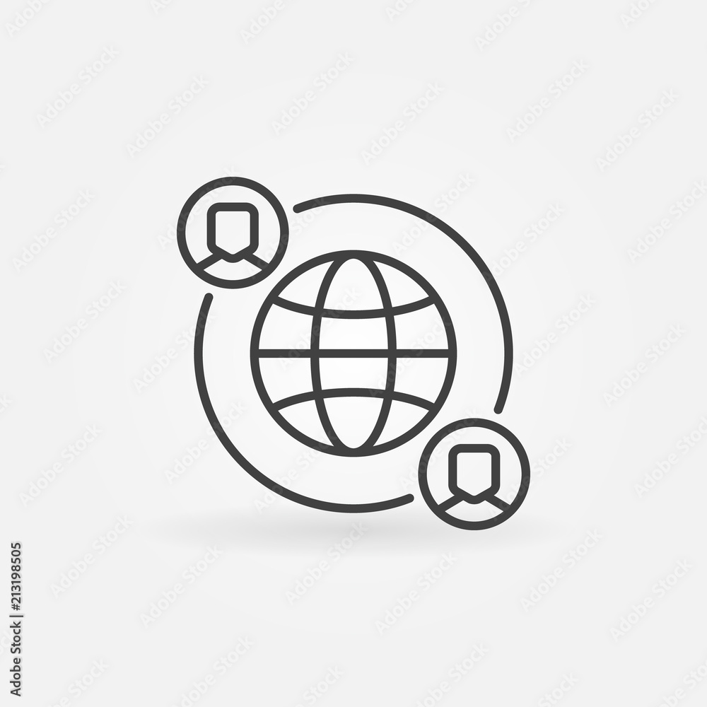 Outsourcing vector line icon made with earth and people Outsourcing vector line icon made with earth and people