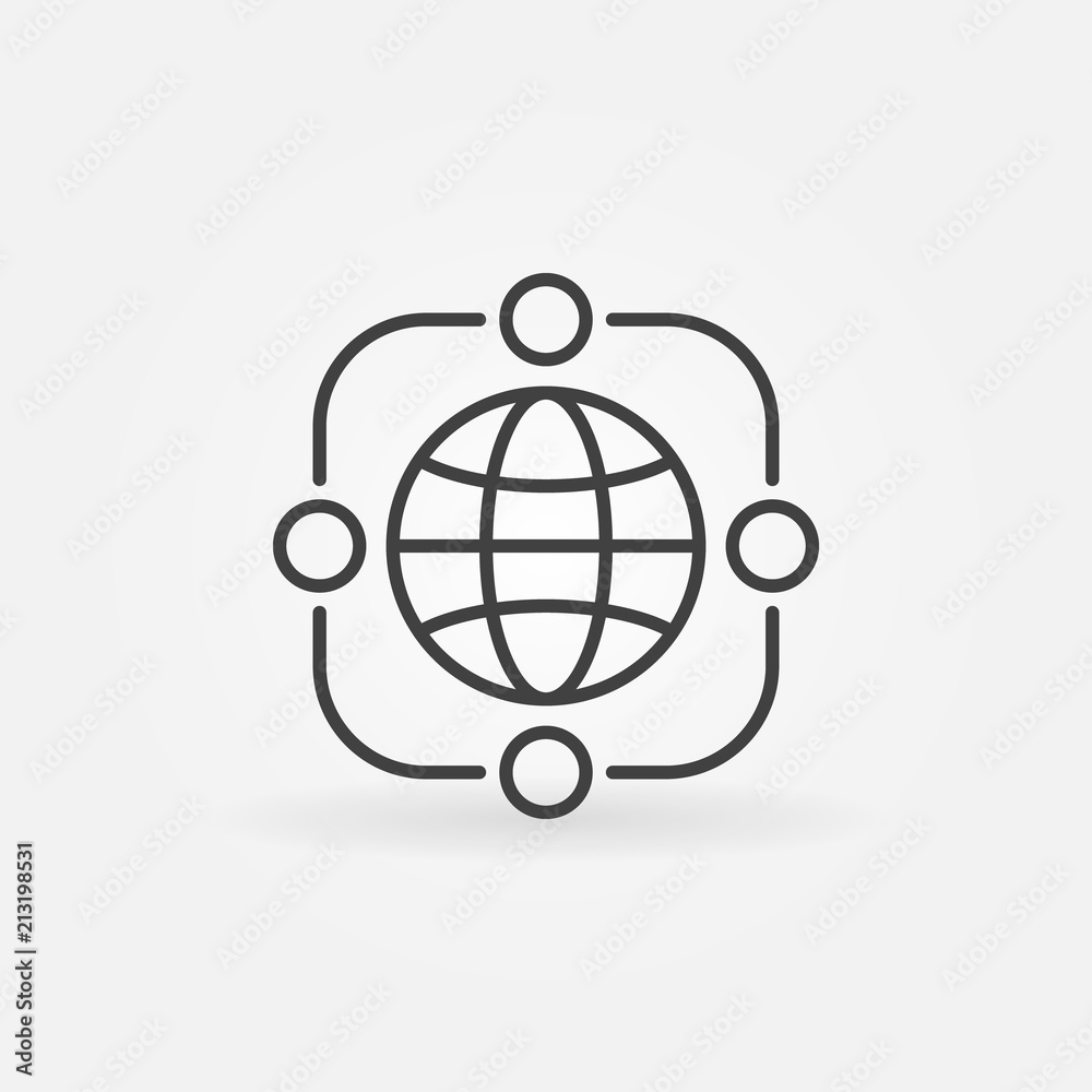 Vector outsourcing icon with earth. Symbol in outline style Vector outsourcing icon with earth. Symbol in outline style