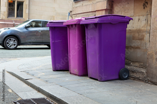 Trash bins in the streets of England