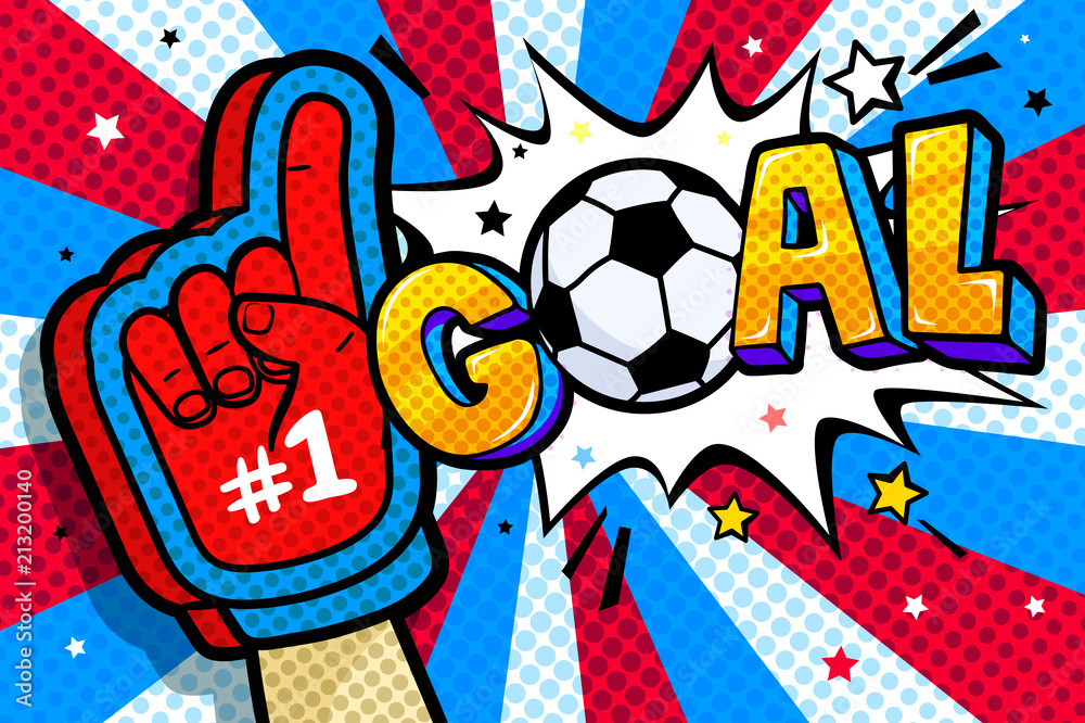 Naklejka premium Hand in the glove of a sports fan raised up.