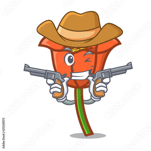 Cowboy poppy flower character cartoon