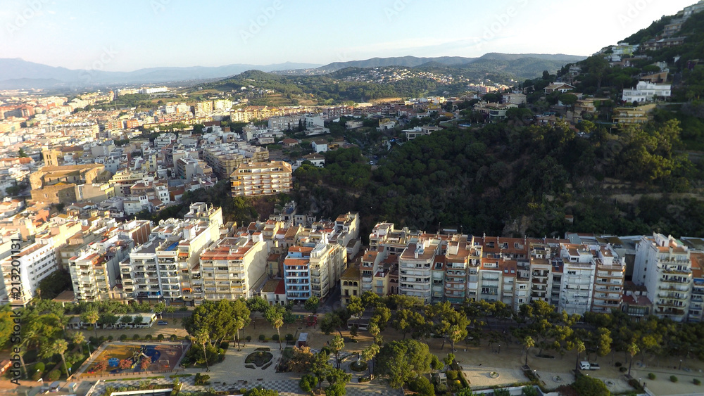 Aerial view of Mediterranean town, Blanes, Costa Brava, Spain