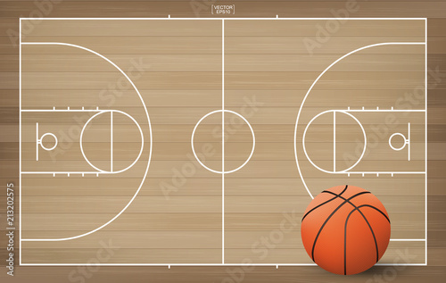 Basketball ball on basketball field background. Vector.