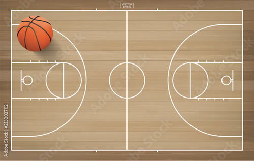 Basketball ball on basketball field background. Vector.